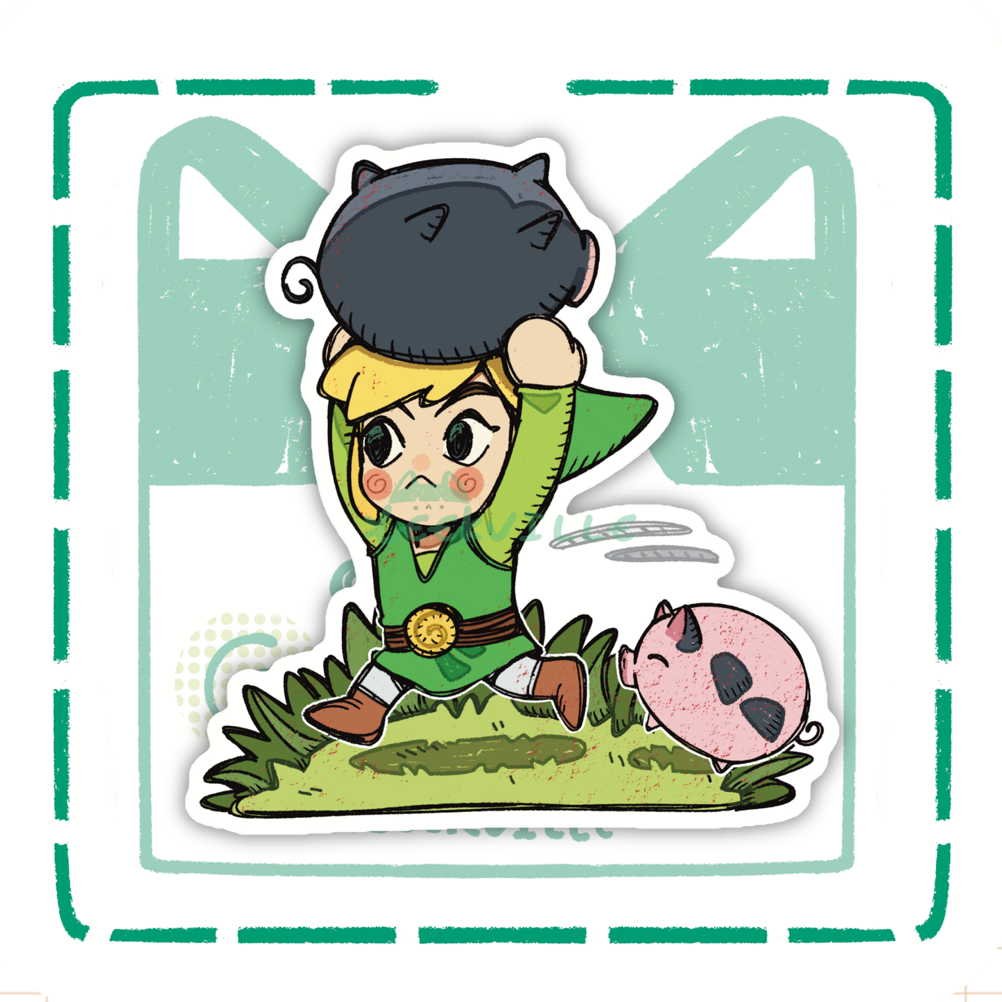 TLOZ | Toon Link Pig Mission - Matte Vinyl Sticker